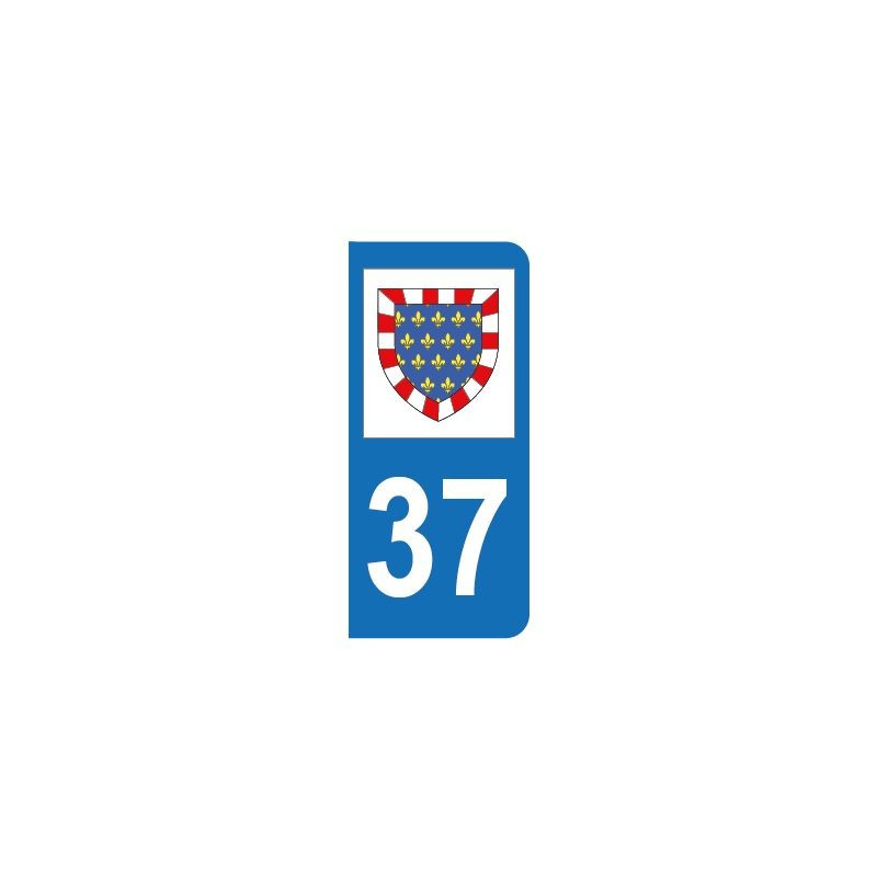 Sticker du blason du département 37 Indre-et-Loire pour plaque  d'immatriculation
